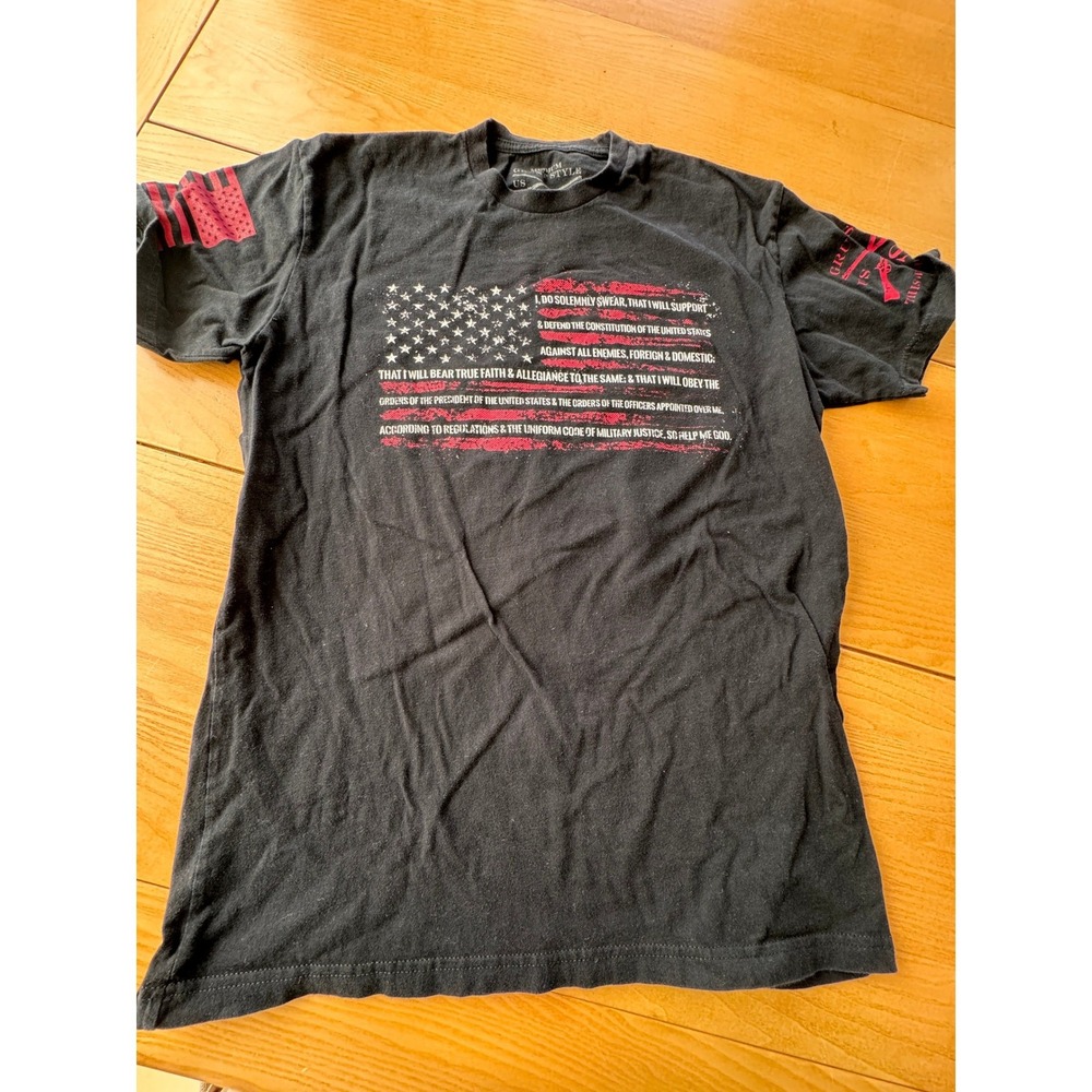Grunt Style Graphic Tee Mens Medium Black Patriotic American Flag Military 1776